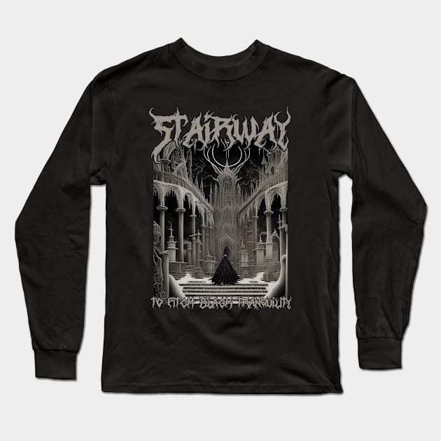 Stairway To Pitch Black Tranquility (Version 2) Long Sleeve T-Shirt by Silent Strega Streetwear